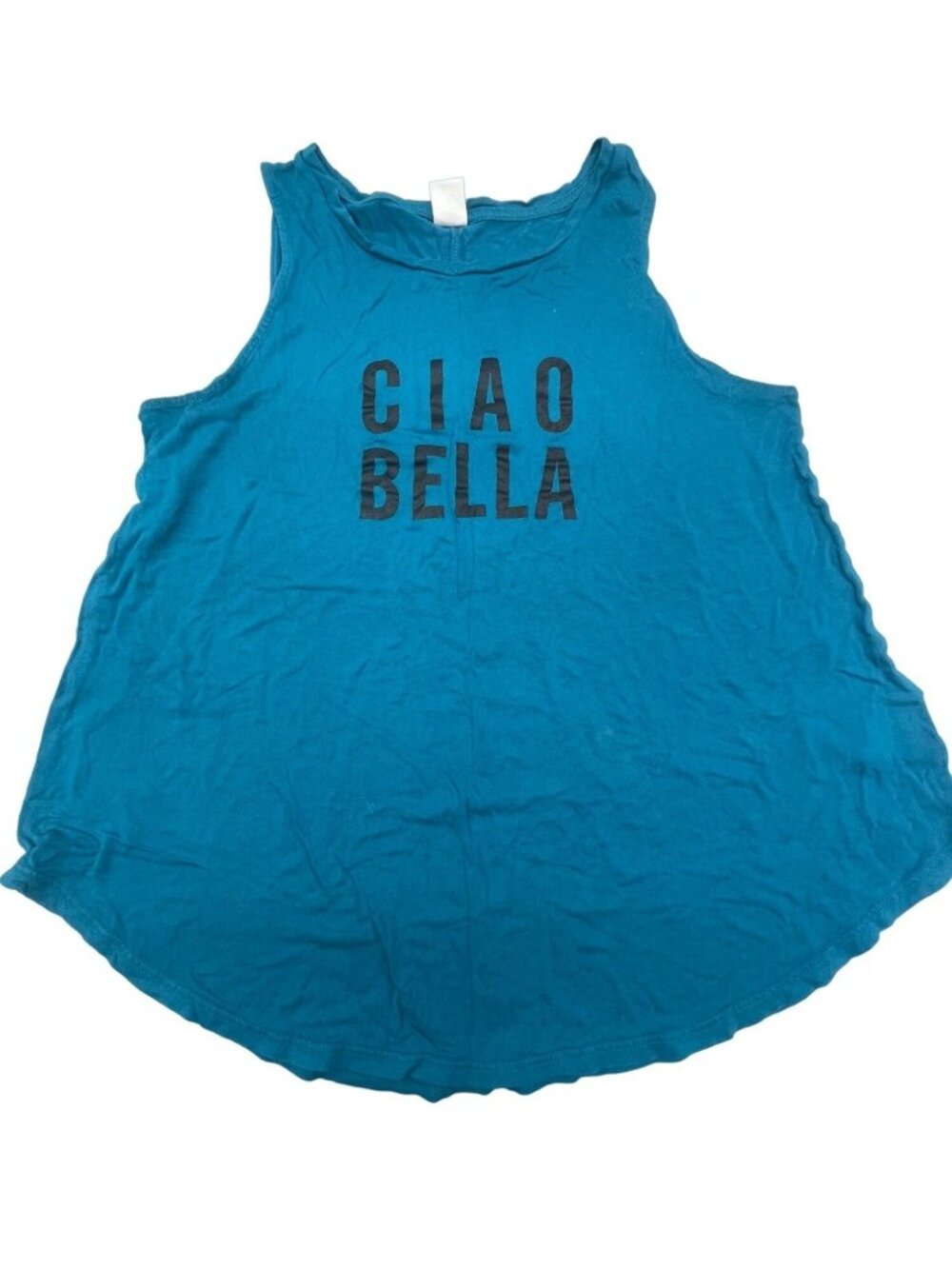 Old navy shirt Ciao Bella flowy rayon blue black small bust 18" length 22" READ